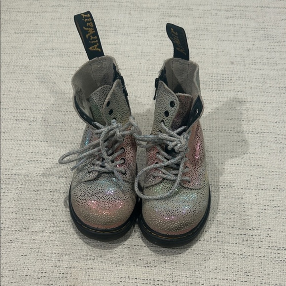 Dr. Airwair Martens Kids Shimmer Boots - Silver and Pink